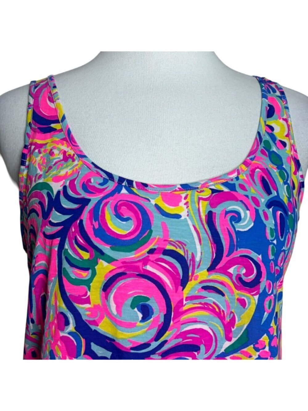 Lilly Pulitzer Tank Top Sleeveless Scoop Neck Pleated Blue Pink Yellow Print - Picture 5 of 5
